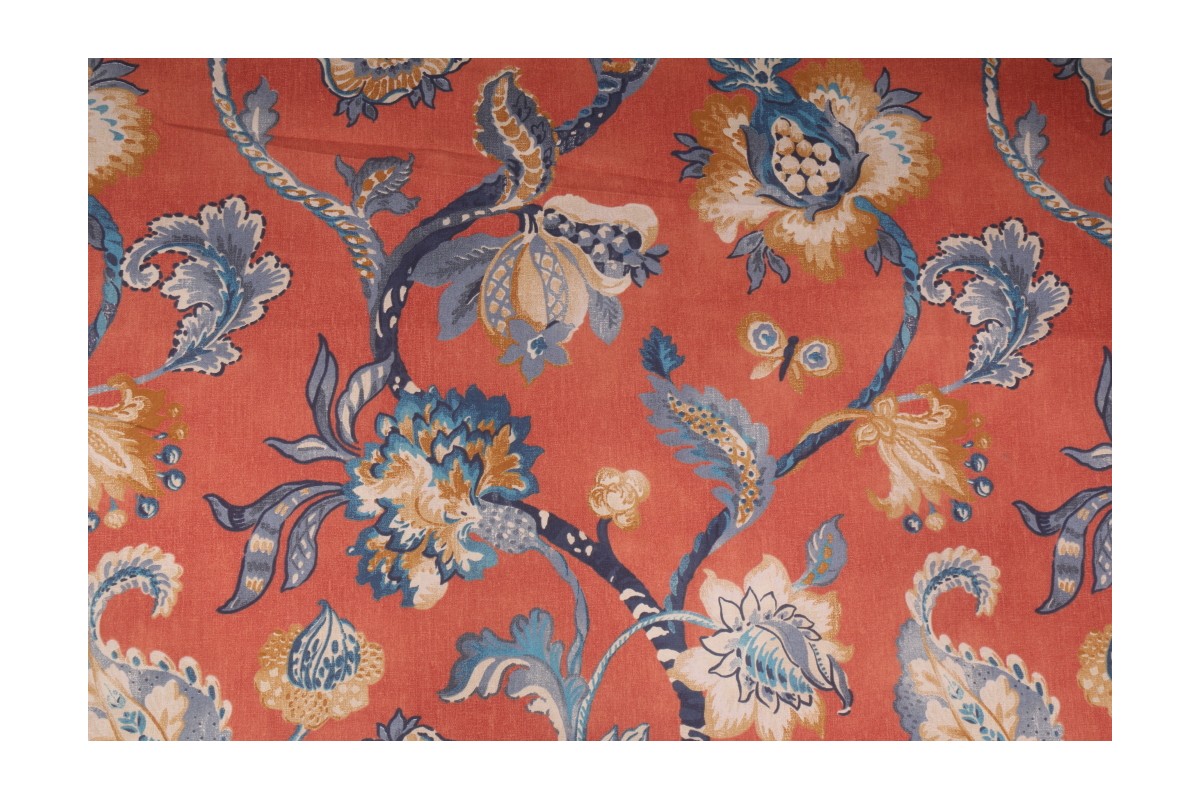 Robert Allen Eastern Floral Printed Cotton Drapery Fabric in Persimmon