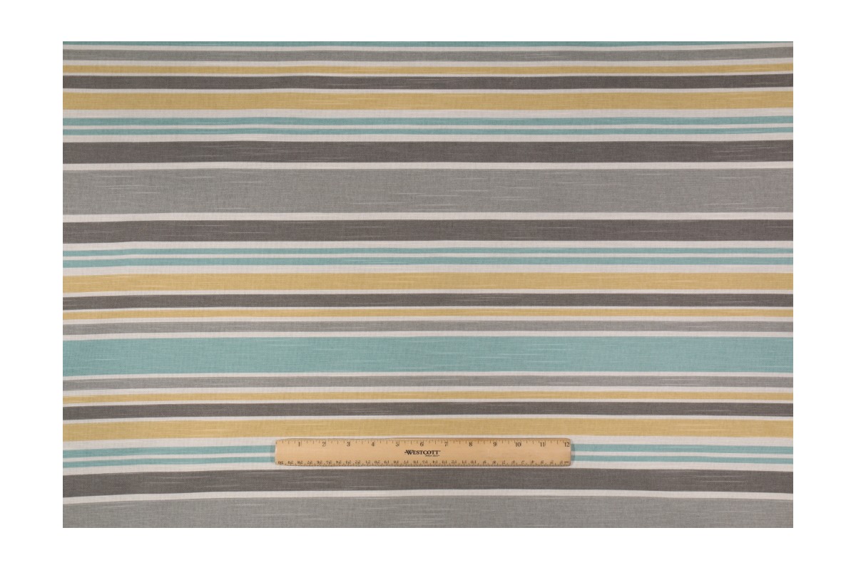 7.8 Yards Robert Allen Stripe Printed Cotton Drapery Fabric in blue/grey