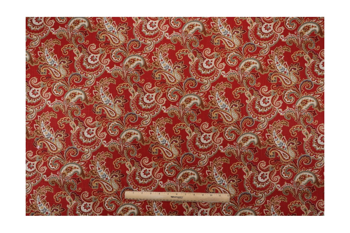 Mill Creek Raymond Waites Paisley Printed Cotton Drapery Fabric in Red
