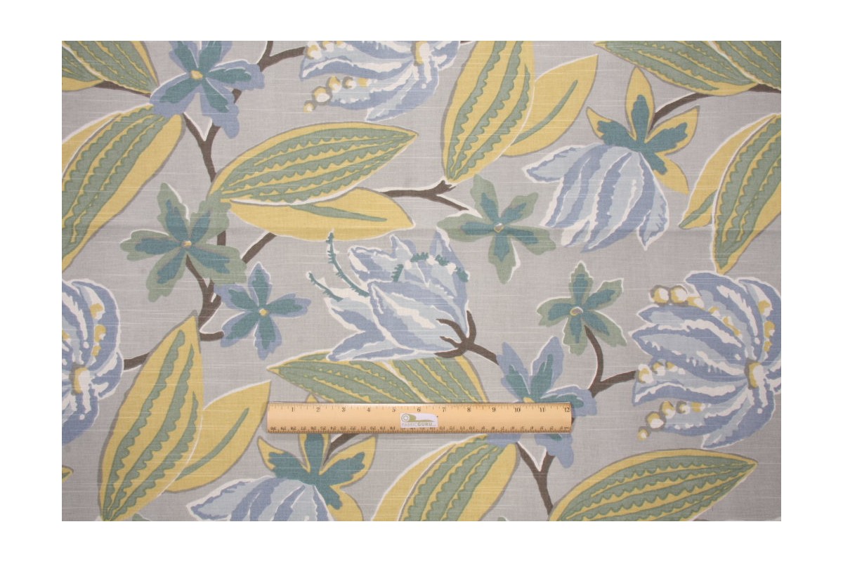 Robert Allen Bright Floral Printed Cotton Drapery Fabric in Rain