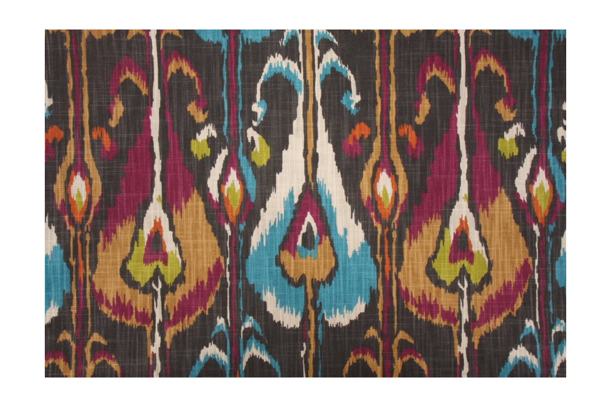 Robert Allen Ikat Bands Printed Cotton Drapery Fabric in Storm