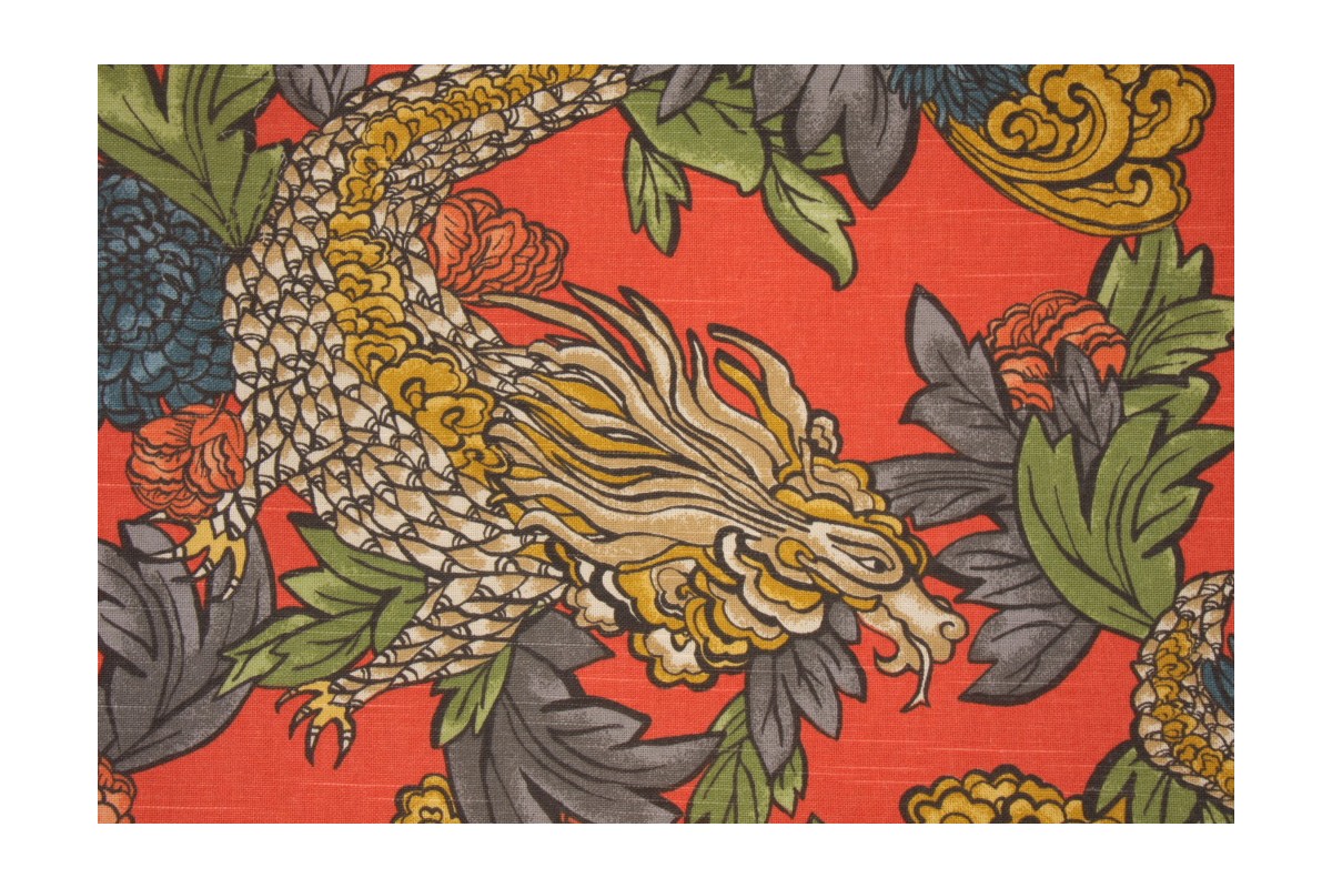Robert Allen Ming Dragon Printed Crypton Cotton Decorator Fabric in