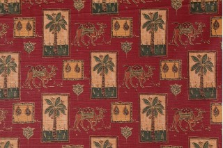 Mill Creek Camels Printed Cotton Drapery Fabric in Garnet 