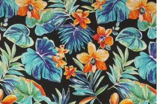 Richloom Beachcrest Printed Polyester Outdoor Fabric in Caviar 