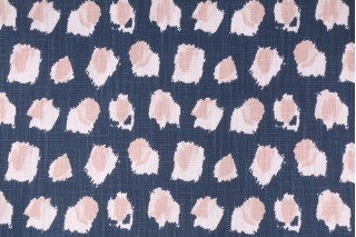 Premier Prints Plato Printed Slub Cotton Canvas Drapery Fabric in Italian Denim/Blush 