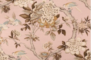 Sample of Waverly Mudan Printed Cotton Drapery Fabric in Blush 