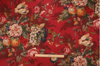 Sample of Kaufmann Queensland Printed Cotton Drapery Fabric in Crimson 
