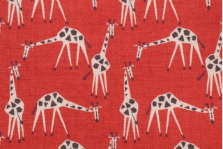 Novogratz Just Giraffes Printed Cotton Drapery Fabric in Poppy 