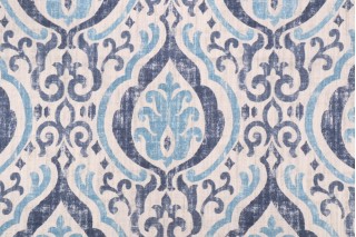 Covington Alahambra Printed Cotton Drapery Fabric in 54-Sapphire 