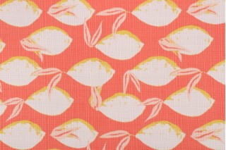 Solartex Lemons Printed Textured Polyester Outdoor Fabric in Coral 