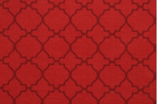 Bryant Scroll Geo Printed Polyester Outdoor Fabric in Cherry 