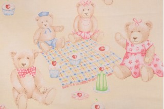 Thibaut Tea For Teddies Printed Cotton Drapery Fabric in Yellow 