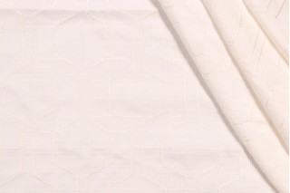 Hex Link Embroidered Drapery Fabric in White