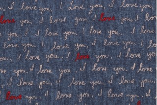 Ellen Degeneres I Love You Printed Cotton Drapery Fabric in Denim 