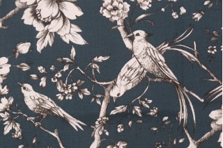 Stof France Fauvette Printed Cotton Drapery Fabric in Petrole 