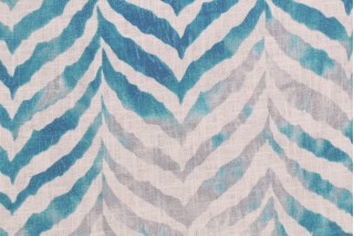 Covington Tanzania Printed Linen Blend Drapery Fabric in Surf 