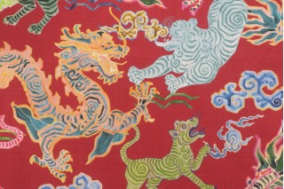 Hamilton Himalaya Printed Cotton Drapery Fabric in Coral 