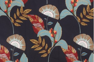 Stof France Alexine Printed Cotton Drapery Fabric in Marine 