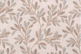 Kaufmann Leafage Embroidered Drapery Fabric in Seaglass 