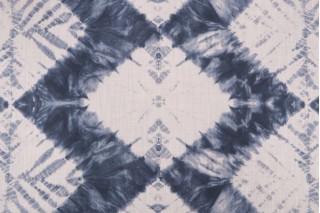 Kaufmann Tie Dye Diamond Printed Linen Drapery Fabric in Indigo 