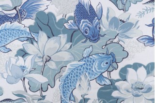 Kaufmann Lotus Pond Printed Cotton Drapery Fabric in Nile Blue 