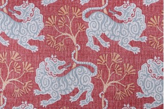 Kaufmann Lion Dance Printed Cotton Drapery Fabric in Rouge 