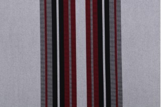 Sunbrella Awning Stripe 4798-0000 Woven Solution Dyed Acrylic Awning Outdoor Fabric in Burgundy/Black/White