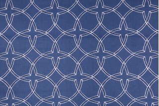 Robert Allen Fair Fret Printed Cotton Drapery Fabric in Indigo