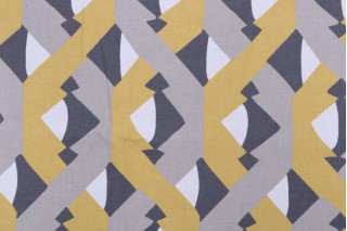 Robert Allen Dwell Studios Dover Street Printed Cotton Drapery Fabric in Saffron