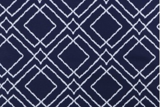 Covington Jacava Printed Cotton Drapery Fabric in 55-Navy
