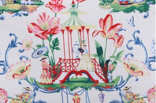 Harrison Howard East Of The Moon Printed Cotton Drapery Fabric in Porcelain 