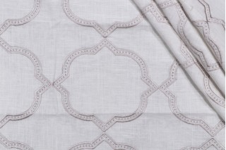 Quatrefoil Embroidered Drapery Fabric in Platinum