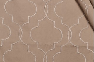 Trellis Embroidered Drapery Fabric in Tan