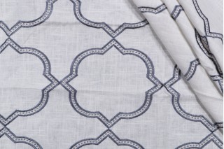 Quatrefoil Embroidered Drapery Fabric in Ocean