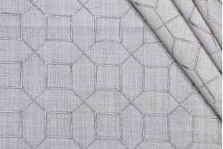 1 Yard Octagon Trellis Embroidered Drapery Fabric in Silver