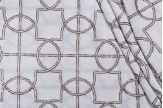 Quatrefoil Trellis Embroidered Drapery Fabric in Pewter