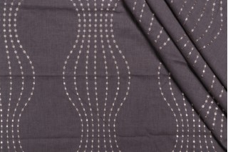 Ornate Stripe Embroidered Drapery Fabric in Graphite