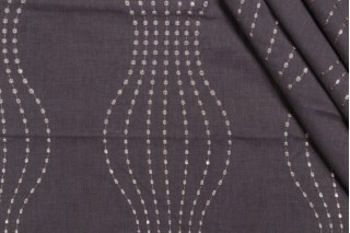 Ornate Stripe Embroidered Drapery Fabric in Graphite