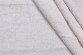 Vine Embroidered Drapery Fabric in Cream