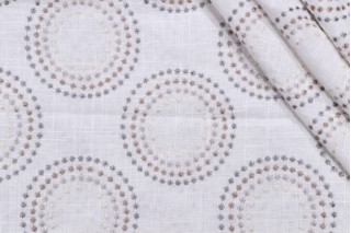 Dot Medallion Embroidered Drapery Fabric in Stone