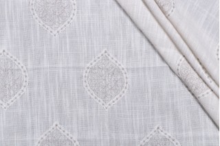 Mini Medallion Embroidered Drapery Fabric in Grey
