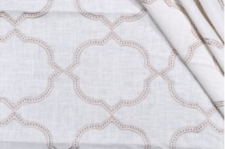 1 Yard Quatrefoil Embroidered Drapery Fabric in Stone