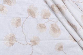 1 Yard Flower Bud Embroidered Drapery Fabric in Vanilla