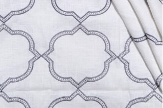 Quatrefoil Embroidered Drapery Fabric in Ocean