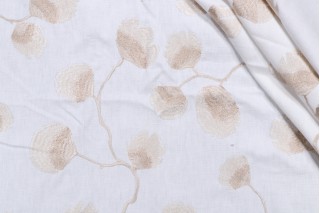 Flower Bud Embroidered Drapery Fabric in Vanilla