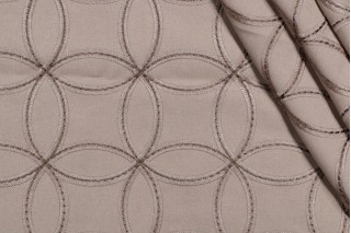 Circle Link Embroidered Drapery Fabric in Brownstone