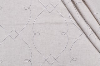Lattice Embroidered Drapery Fabric in Ash