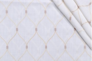Ogee Semi-Sheer Embroidered Drapery Fabric in Vanilla