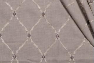 Vine Ogee Embroidered Drapery Fabric in Stone