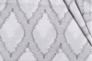 Diamond Ikat Embroidered Drapery Fabric in Smoke